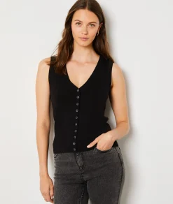 Best Sale Pull sans manches avec boutons Sans Manches|Cols V
